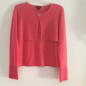 Vintage Lauren Hansen 100% Cashmere Coral Pink Layered Crewneck Sweater Large